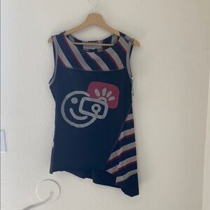 Trendy Navy and Red Striped Sleeveless Top